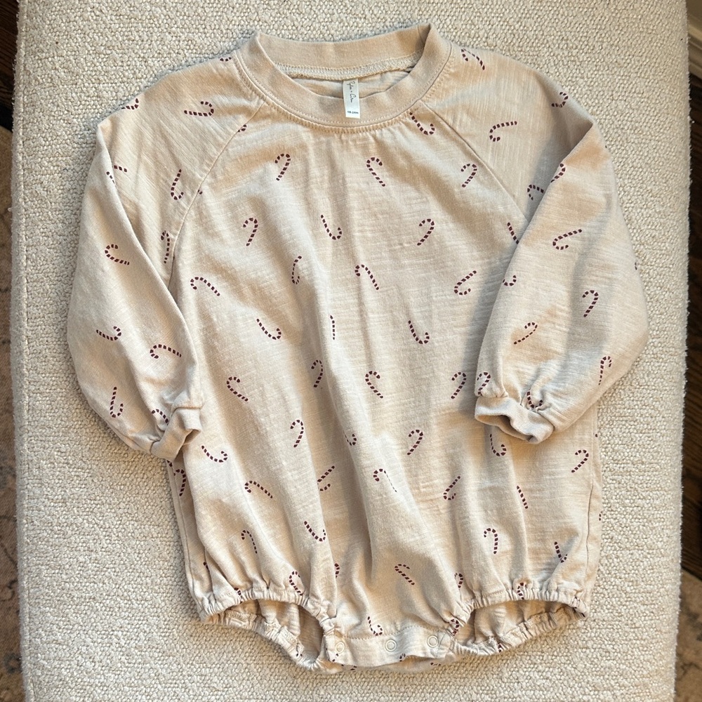 Rylee + Cru Crewneck Romper with Candy Canes